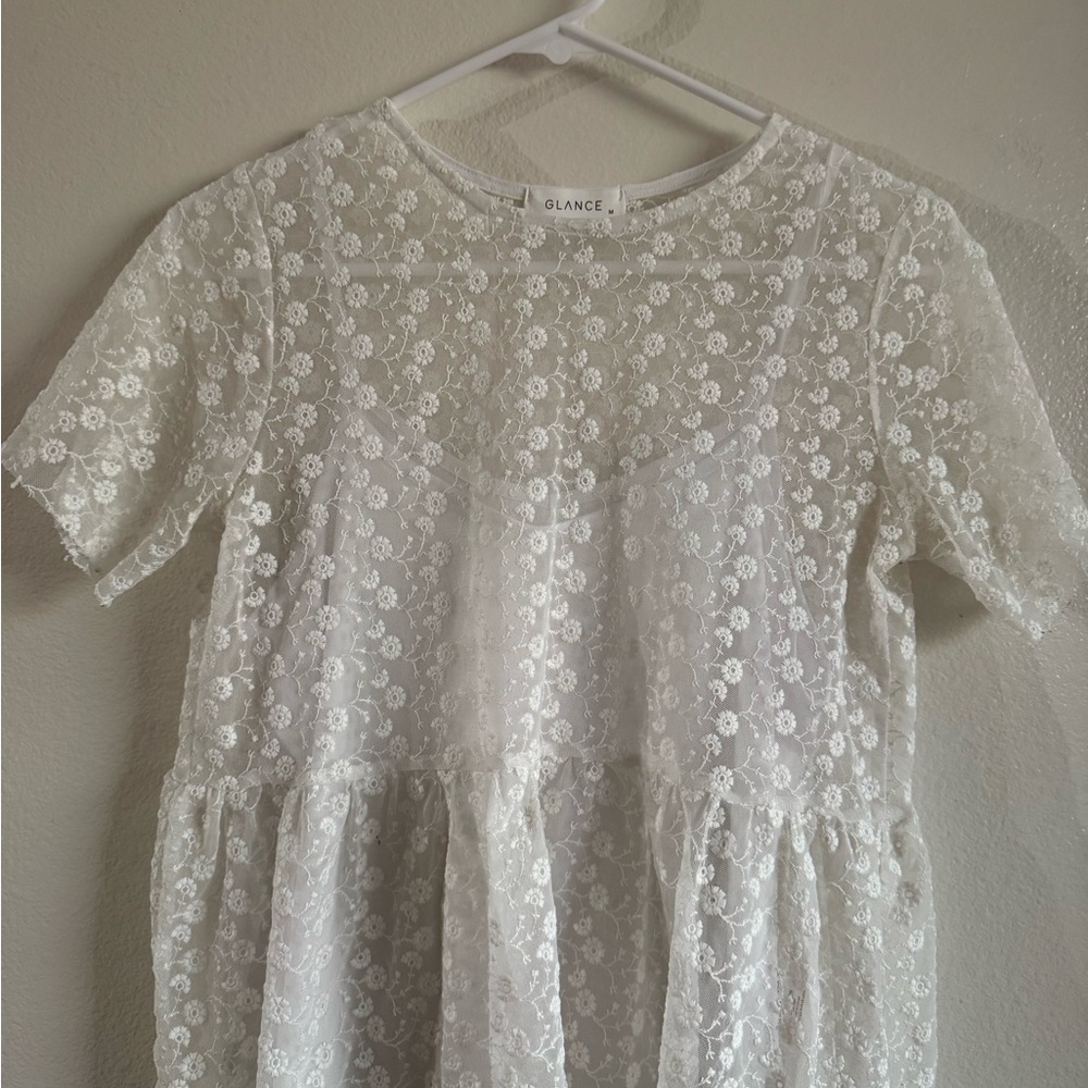 White Floral Lace Blouse with tank top under size S